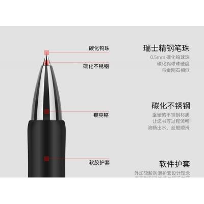 得力(deli)0.5mm按动中性笔办公签字笔 子弹头黑色水笔12支盒S01